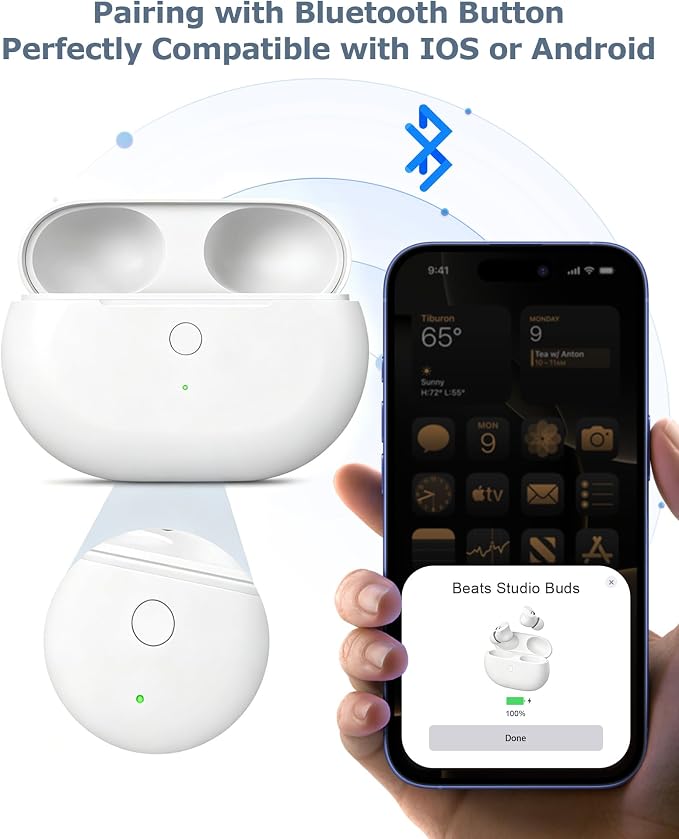 Charging Case Replacement for Studio Buds & Studio Buds+: 660mAh Earbuds Charger Case with Bluetooth Sync Button & USB-C Cable