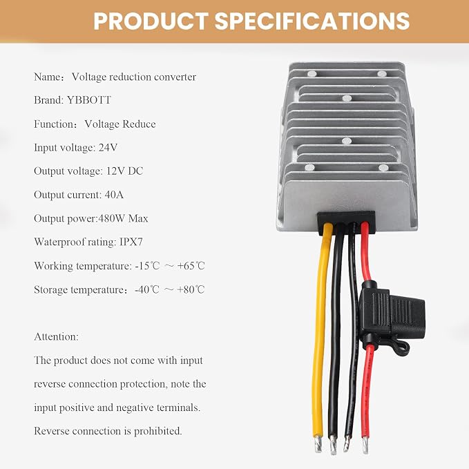 DC 40A 480W 24V to 12V Step Down Converter 12v Buck Converter DC Transformer with Fuse Reducer Power Supply for Vehicle etc
