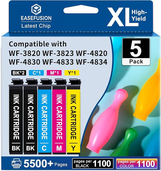 Latest Chip Remanufactured Ink Cartridges Replacement for Epson 822XL 822 XL Ink Cartridges Combo Pack High Capacity Ink Works with WorkForce Pro WF-3820, WF-3823, WF-4820, WF-4830, WF-4833 (5-Pack）
