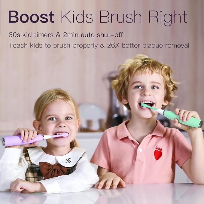 Kids Electric Toothbrushes Sonic Rechargeable Tooth Brush Gifts for Boys and Girls Smart Timer Power Toothbrush - 3 4 5 6 7 8 9 10 11 12 (Purple)