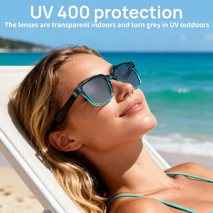Smart Bluetooth Glasses, Sunglasses with UV and Blue Light Protection, AI Real-time Translation with 140 Languages, Touch Control, Music & Call for Athletic/Outdoor, Unisex (Green)
