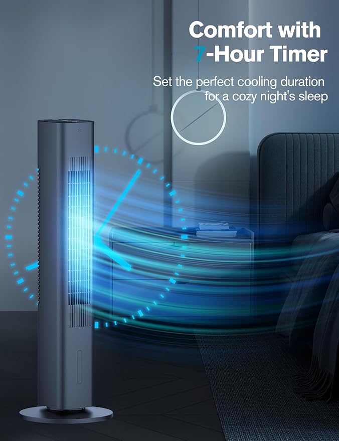 Windowless Portable Air Conditioners, 35" Evaporative Air Cooler w/1.2L Water Tank, 3 Ice Packs, 7H Timer, 60° Swing, No Hose No Window Needed, 3-IN-1 Portable AC Unit for Room Bedroom, Black-1