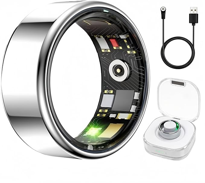 Smart Ring Health & Fitness Tracker for Men & Women, Heart Rate, SPO₂, Sleep & Activity Monitoring, IP68 Waterproof, Long Battery Life, Family Care Mode, No Subscription Fee (Silver, 12)