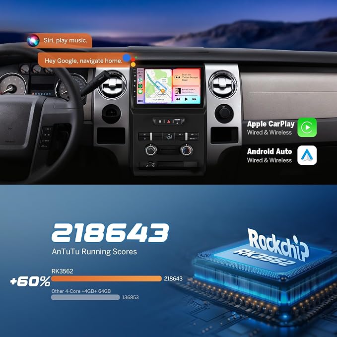 Eonon 9“ Car Stereo 4+64Gfor Ford F150 (2009-2014), Android 14 Wireless CarPlay & Android Auto, Bluetooth 5.4, Touch Screen GPS Navigation, Backup Camera Support,WiFi - FDF1X7A