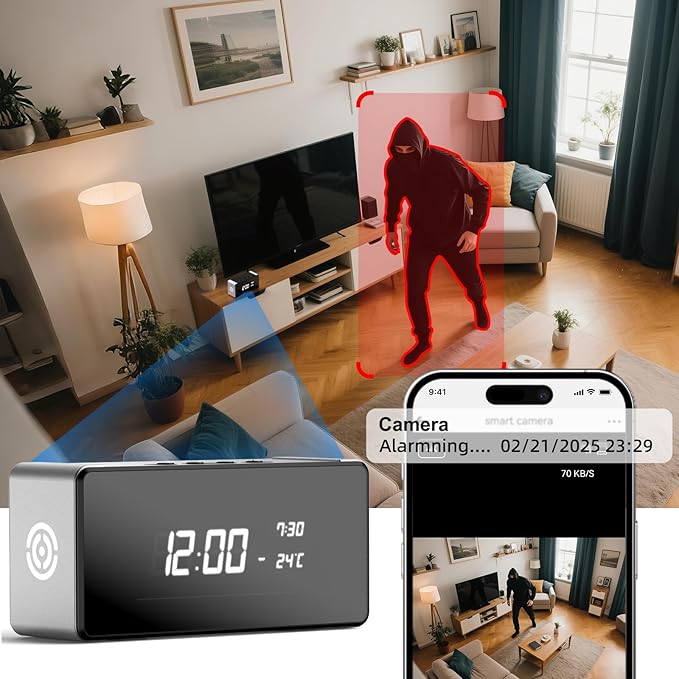 Hidden Camera Clock - Ultra 4K HD Wireless Indoor Camera for Home Security - Mini Nanny Cam with Night Vision, Smart Motion Detection, Remote Live Stream
