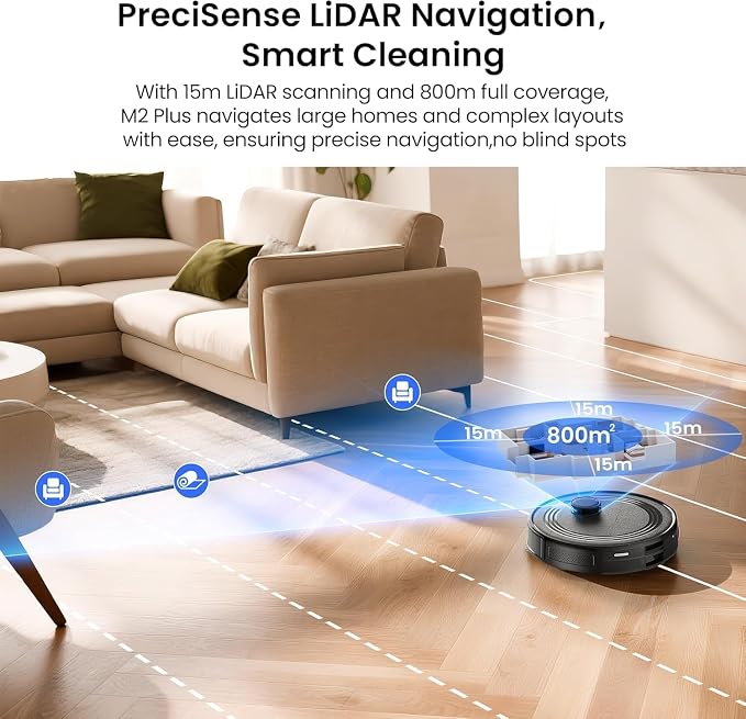 Lefant Robot Vacuum and Mop Combo,75-Days Self-Emptying,6000Pa Powerful Scution,Multi-Floor Mapping, No-Go Zones,140 Min Runtime,2.4G/5G WiFi/Alexa/APP/iWatch, M2 Plus Black