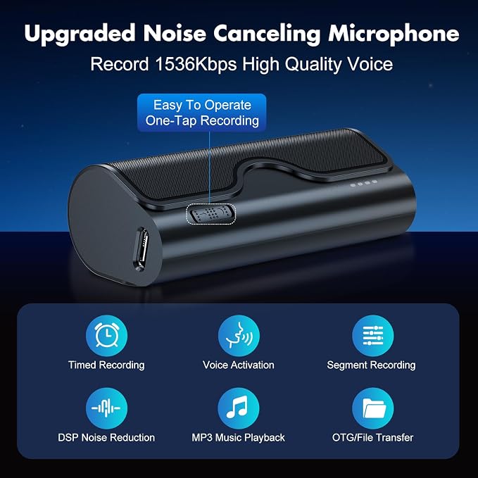 128GB Magnetic Voice Activated Recorder,5000mAh Long Lasting Battery for 35 Days Continuous Recording,360° Omni-Directional Mic,Discreet No-Light Digital Voice Recorder & Audio Recording Device
