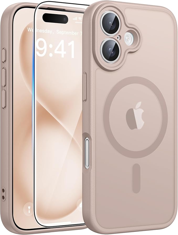 FNTCASE for iPhone 16 Plus Case: [Compatible with Magsafe] Translucent Matte Cases with [Full Camera Protection] [Screen Protector] Military Grade Shockproof Protective Phone Cover - Desert Gold