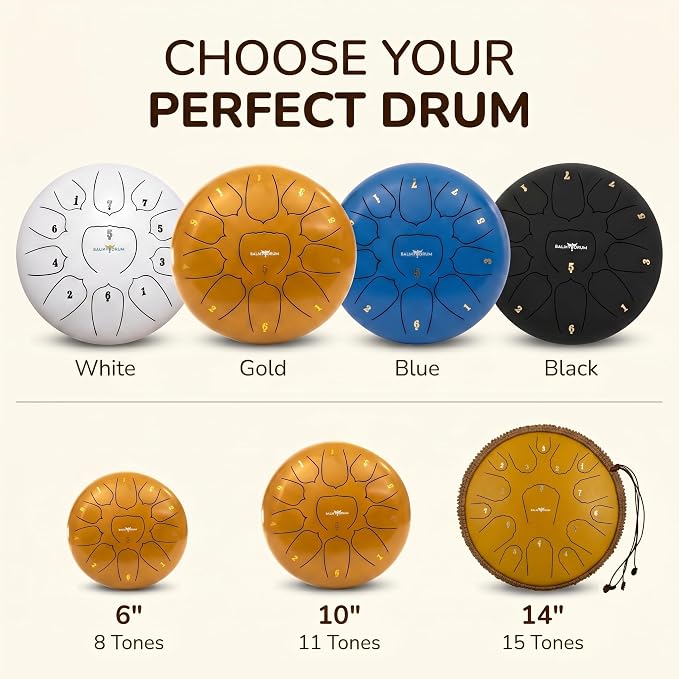 Balmy Drum Steel Tongue Drum 10 inch 11 Notes 440Hz, Handpan Drum with Music Book, Mallets, Carry Bag, Finger Picks, Rain Drum for Outdoor, Meditation Yoga Calming Instruments for Adults Kids (Blue)