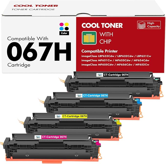 067H 067 Toner Cartridge Set MF654CDW MF656CDW Compatible for Canon 067 067H Color ImageCLASS MF650C LBP632CDW MF655CDW MF653CDW LBP633CDW LBP630C MF652Cdw MF651Cw Printer 4 Pack High Yield Ink