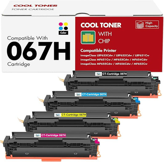 067H 067 Toner Cartridge Set MF654CDW Compatible for Canon 067 067H Color ImageCLASS MF656CDW MF650C LBP632CDW MF655CDW MF653CDW LBP633CDW LBP630C MF652Cdw MF651Cw Printer 4 Pack High Yield Ink