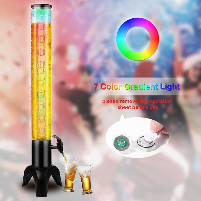 4pcs Beer Giraffe Dispenser, 100oz/3.2 qt Mimosa Tower Dispenser with Ice Tube and LED Light, 3L Tabletop Drink Tower Dispensers for Beer, Margarita, Liquor, Beverage
