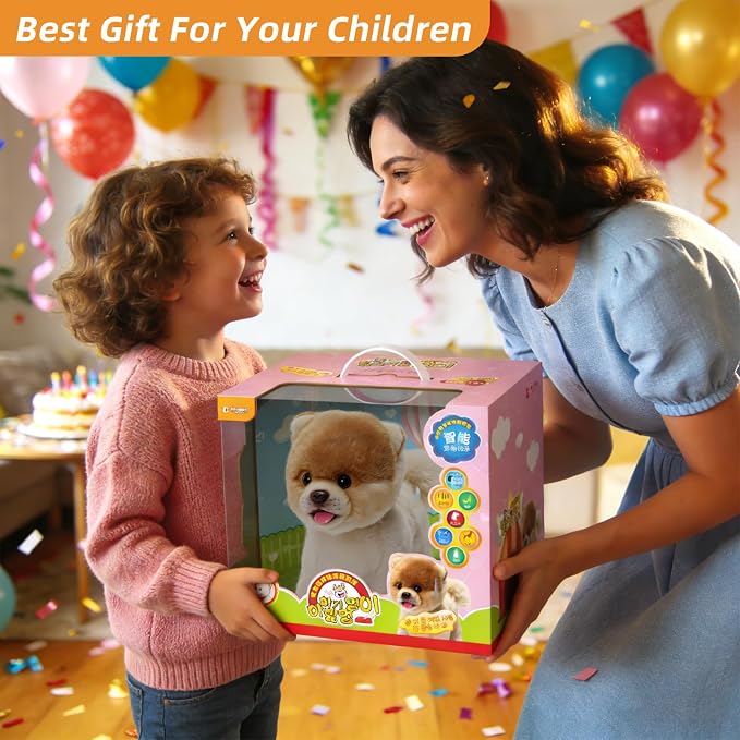 CU-MATE 12" Electric Plush Pomeranian Dog Toys, Electronic Stuffed Animal Dog Toy, Interactive Wuffy Robot Puppy, Walking, Talking, Barking & Wagging Tail, Gifts for Boys and Girls