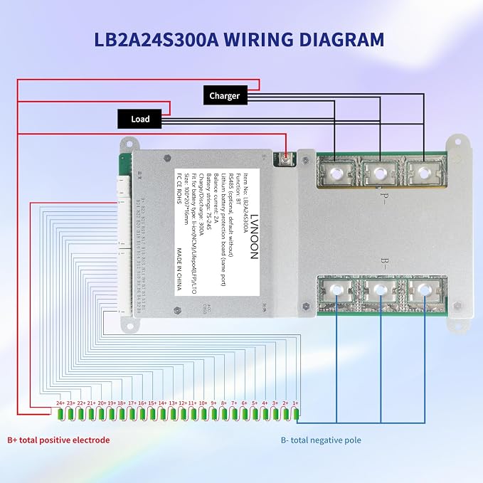 LB2A Smart Active Balancer BMS for Li-ion NCM LFP LiFePo4 LTO Battery Management System 3S to 24S 150A 200A 300A with APP Control 12V 24V 48V 60V 72V 84V (7-24S, 300A)
