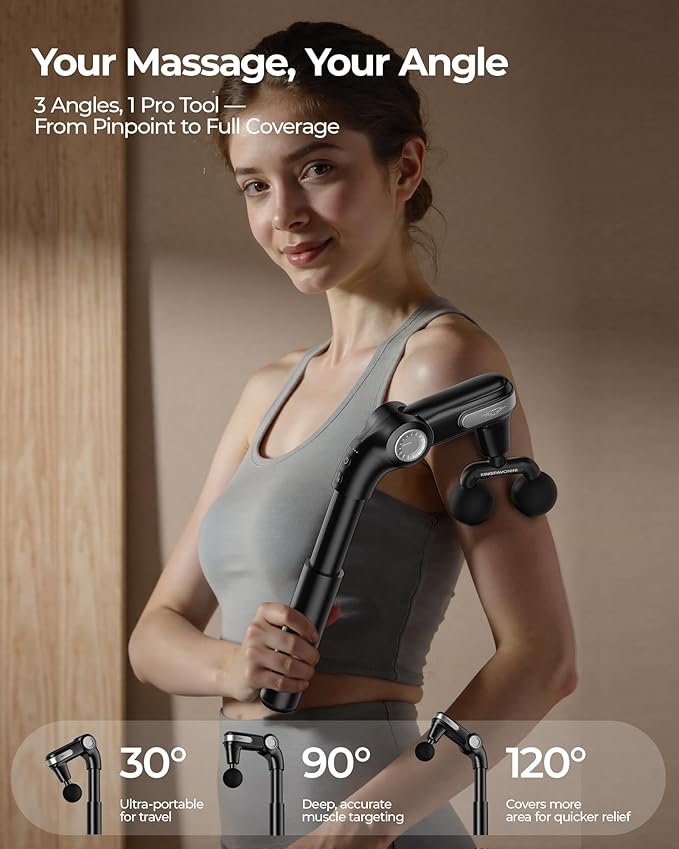 KingPavonini Foldable Massage Gun with Dual-Ball Head, Adjustable Head & Extendable Handle, Handheld Back Massage Gun Deep Tissue for Pain Relief, Portable Percussion Massager Gun, Gift for Men Women