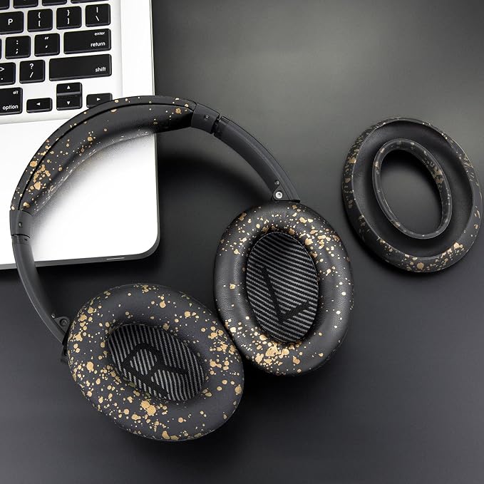 SOULWIT Replacement Kit for Bose QuietComfort QC35/QC35 ii Over-Ear Headphones, Ear Pads Cushions + Headband + Silicone Earpads Cover Protector - Black Gold