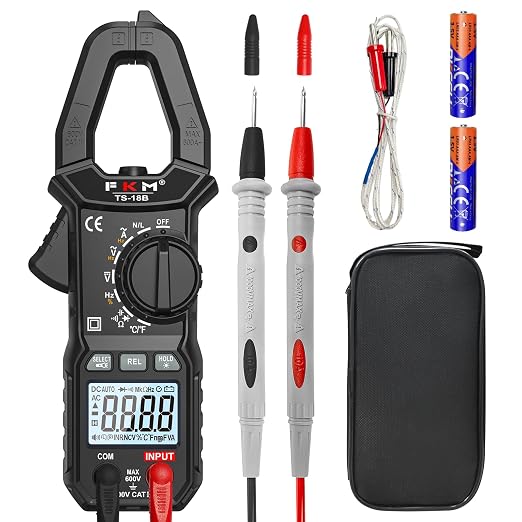 FKM Clamp Meter,TRMS 6000 Counts 600 Amp Digital Clamp Multimeter Voltage Tester,Auto-ranging Volt Meter,for AC/DC Voltage,AC Current,NCV,Capacitance,Resistance,Continuity,Hz/Duty Cycle,Diode,TempTest