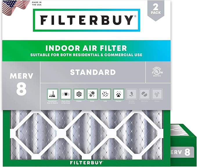 Filterbuy 17x17x4 Air Filter MERV 8 Essential Dust & Allergy Defense (2-Pack), Electrostatic Pleated HVAC AC Furnace Filters Replacement, Made in USA (Actual Size: 17.00 x 17.00 x 3.63)