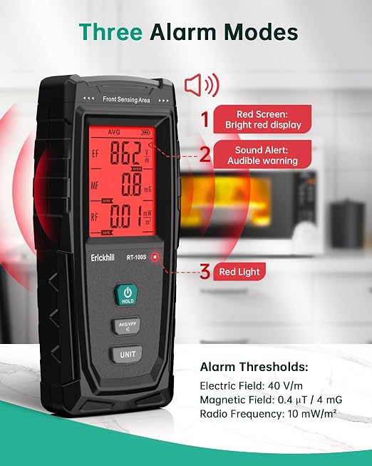 ERICKHILL 3 in 1 EMF Detector, Electromagnetic Field Radiation Detector for EF, RF, MF, WiFi,5G Signal,Triple Alarm Modes, Type-C Charging, EMF Meter for Home, Office, and Paranormal Investigation