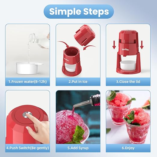 Professional Shaved Ice Machine: RX03 Electric Snow Cone Maker & ICEE Machine for Home, 60W Power, 120V Universal Voltage, Create Fluffy Ice Snow Cones, Slushies and Frozen Treats-Red (Red)