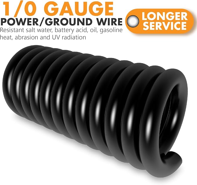 Jeemiter 1/0 Gauge Wire CCA Copper Clad Aluminum (20FT Black) - Battery Cable,Power/Ground Cable with Lug Terminal Connectors & 3:1Heat Shrink Tubing for Car Amplifier,Big 3 Upgrade,Auto