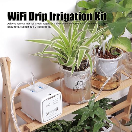 Wi Fi Enabled Drip Irrigation Kit with Dual Pump - DIY Automatic Watering System for Up to 20 Potted Plants, Remote Controlled, Stylebestp6hgmu879y