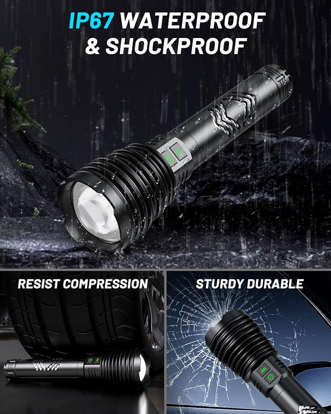 Flashlights 600,000 High Lumens, 6 Modes with Fast Charge, Super Bright Rechargeable Powerful Flashlight IP67 Waterproof & Shock Resistant for Outdoor Activities