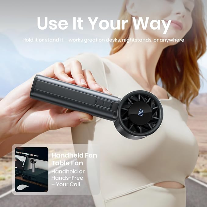 Portable Handheld Turbo Fan, 100 Speeds Adjustable Mini Personal Fan, 4500mAh USB-C Rechargeable Battery Operated, Digital Display, Ultra-Quiet & Durable for Travel, Office, Gym, Outdoor Black