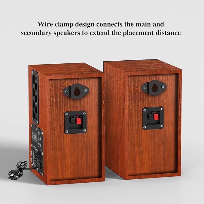 Elimavi Powered Bookshelf Speakers, 30W X 2 Turntable Speakers with 4 Inch Woofer, Record Player Speakers with AUX Input for PC and TVs,Wood Grain Color for Wall Mounting