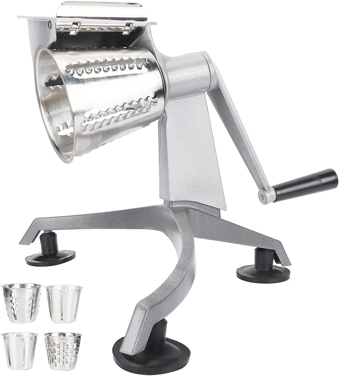 5-in-1 Rotary Cheese Grater Vegetable Cutter, Hand Crank Food Slicer with 5 Stainless Steel Blades, Multifunctional Nut Vegetable Cheese Grater for Kitchen Food Prep
