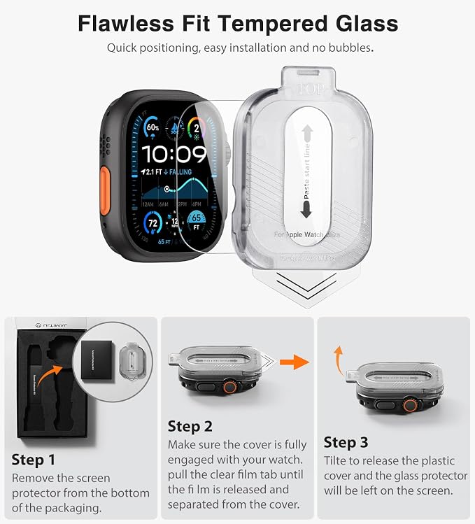 ULTIMAL Rugged Case with Band for Apple Watch 49mm,Compatible with Apple Watch Ultra 3/2/1, Military Grade Shockproof Bumper Cover for iWatch Tactical Band Men (49mm,Black)