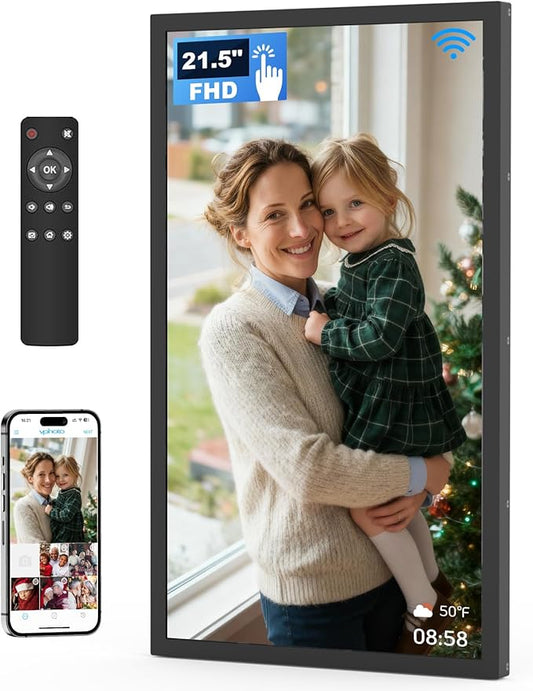 21.5 Inch Touchscreen Digital Picture Frame 32GB, Large Digital Photo Frame 1920x1080 FHD IPS, WiFi Electronic Photo Frame with Remote Control, Share Photo/Video via Apps, Email, Black
