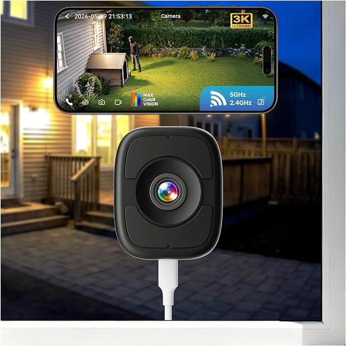 5MP 3K Magnetic Window Camera, Indoor Safeview Camera with Night Vision Full Color, WiFi6 Window Camera for Home Security, AI Human Vehicle Detection, 2.4/5GHz WiFi, 24/7 Recording, 2 Way Talk
