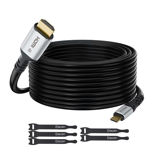 Elecan USB C to HDMI Cable 50 Ft, 4K@60Hz HDR, Double Chips Gold-Plated High-Speed USB 3.1 Type-C to HDMI 2.0 Cord Thunderbolt 3/4 Compatible Galaxy MacBook Pro/Air iPad Pro Surface Dell HP + 5 Ties