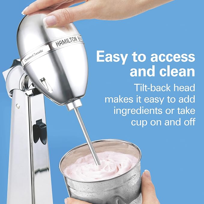 Hamilton Beach DrinkMaster Electric Drink Mixer, Retro Milkshake Maker & Milk Frother, 2 Speeds, Extra-Large 28 oz. Stainless Steel Cup, Classic Chrome