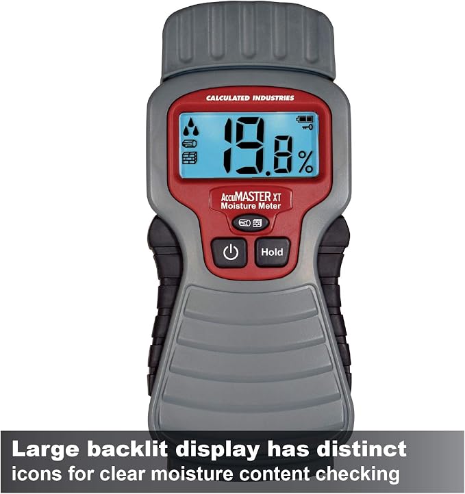 Calculated Industries 7440 AccuMASTER XT Digital Moisture Meter | Handheld |Pin Type | Backlit LCD Display | Detects Leaks, Damp and Moisture in Wood, Walls, Ceilings, Carpet and Firewood | Handheld, Pin Type, Backlit LCD Display, Detects Leaks, Damp a...