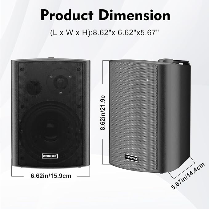 STUDIOFINIX 4 Inch 200W Indoor/Outdoor Bluetooth 5.1 Waterproof Wall-Mounted Speakers, Wireless Multi-Speaker Sync with IR Remote, for Patio, Garage, Home, Backyard(401BLE,Black,Pair)