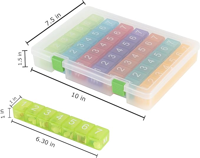 e-Pill 2-Pack Weekly 7×7 Pill Box Organizer – Rainbow & Clear
