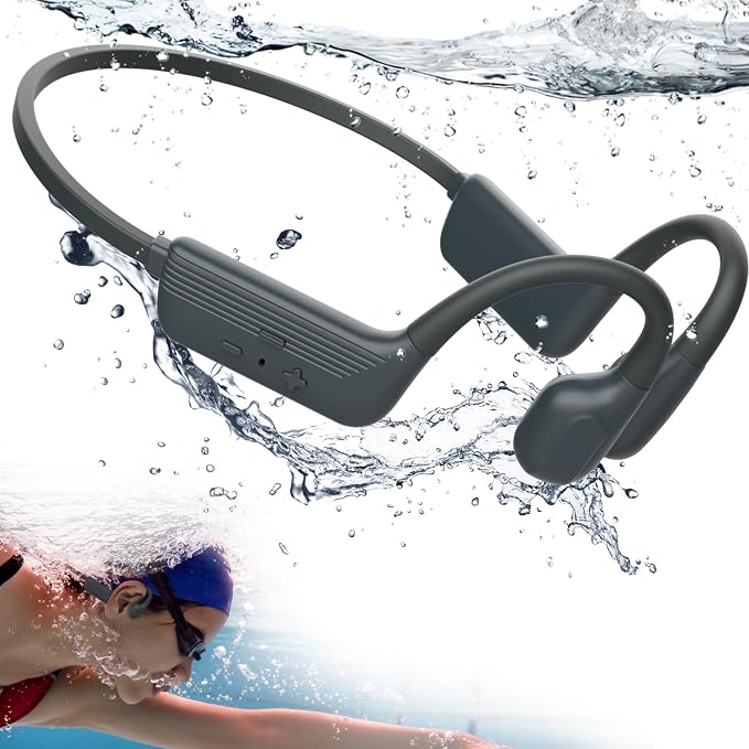 MONODEAL Swimming Headphones-IP68 Waterproof Headphones | Open Ear Bluetooth Waterproof Earbuds with 32GB Memory Card, IP68 Waterproof Headphones for Swimming,Running