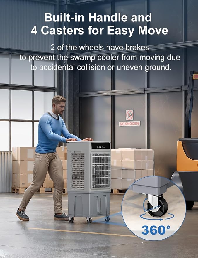 Large Swamp Cooler Air Conditioner, 24H Timer & 8 Gal Water Tank, 100°Oscillation, Portable Cooling Fan for Garage Outdoor, Extra Large