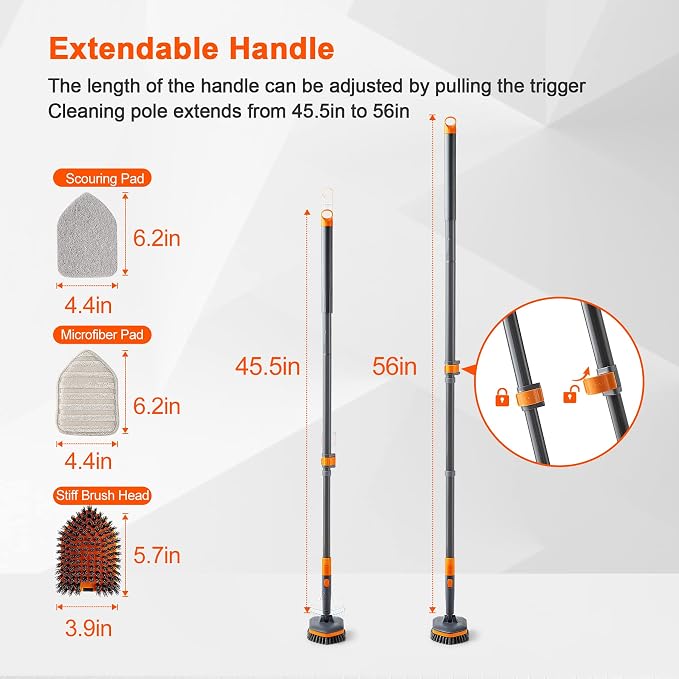 CLEANHOME Scrub Brush with 56” Long Handle, Multifunctional Tile and Tub Scrubber for Shower,Kitchen, Car Cleaning