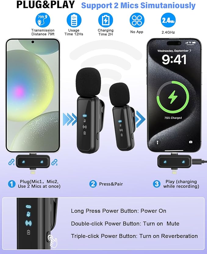 Vlogging Kit for iPhone/Android, YouTube Starter Kit with Wireless Microphone/Camera Tripod/Flexible Tripod/RGB Fill Light, Content Creator Essentials Kits for TikTok Vlog Video Recording