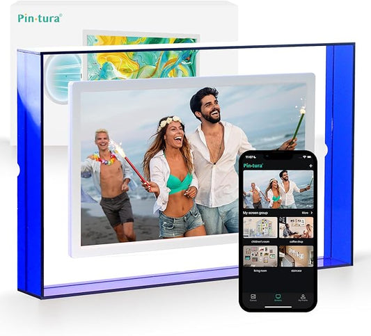 13.3" Blue WiFi Digital Picture Frame – 1920 * 1080P FHD IPS Screen Smart Photo Frame Magnetic 360° Wall-Mount, 64GB+8GB Cloud Storage, Auto-Rotate Share Memories Instantly via App