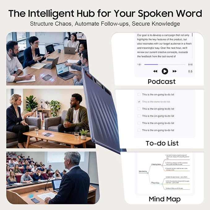 AI Voice Recorder, Professional Voice Activated Recorder with AI Transcription & Summarize, 64GB Storage, 30H Battery, Noise Cancellation and AI Note Taker for Meetings and Interviews & calls