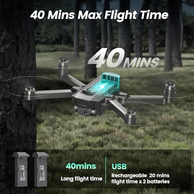 Drones with Camera for Adults 4k, WeFone WF30 GPS FPV Foldable Quadcopter for Beginners, Follow Me and Auto Return Home, Brushless Motor, 5G Transmission, 2 Batteries for 40 Mins Flight Time, Black