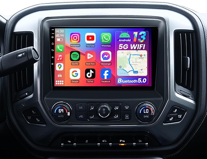 5G WiFi Car Radio for Chevy Silverado 2014-2018: 10inch 1280 * 800P HD IPS Touchscreen Stereo Wireless Carplay Andriod Auto Bluetooth GPS 1080P Backup Camera FM SWC