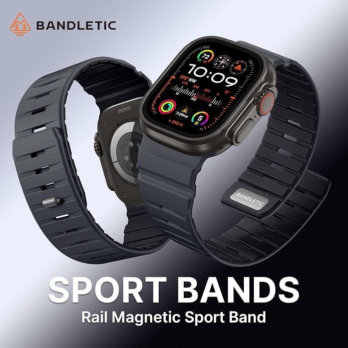 Bandletic Magnetic Watch band Compatible with Apple Watch Bands - Magnet Bands 49mm 46mm 45mm 44mm 42mm Men Women, Rugged Silicone Strap for iWatch Series 11/10/9/8/7/SE3/SE2/SE/6/5/4/3/2/1