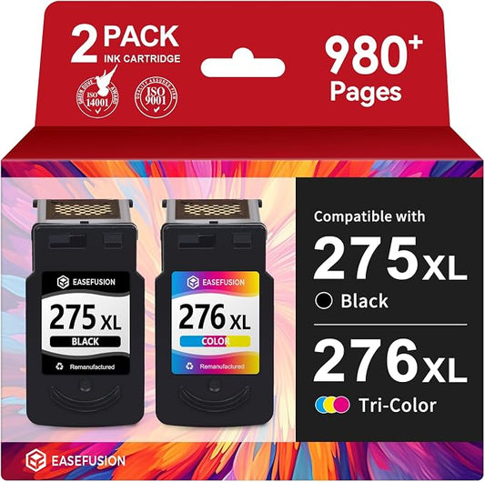EaseFusion 275XL 276XL Replacement for Canon Ink 275 and 276 PG-275 CL-276 Black Color Ink Cartridges Combo Pack Compatible with PIXMA TS3522 TR4720 TR4700 TS3722 TS3500 TR4722 TS3720 TS3520 Printers