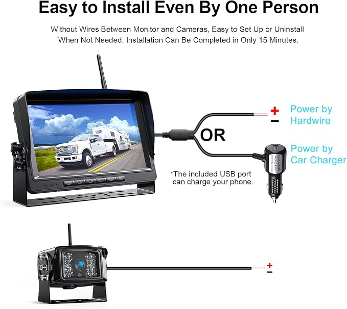 Fookoo HD 1080P 9" Wireless Backup Camera System, 9-inch Split Screen Monitor w/Recording, Supports 4 Cameras, IP69 Waterproof Rear View Camera Parking Lines for RV/Trailer/Truck/Camper(DW901)