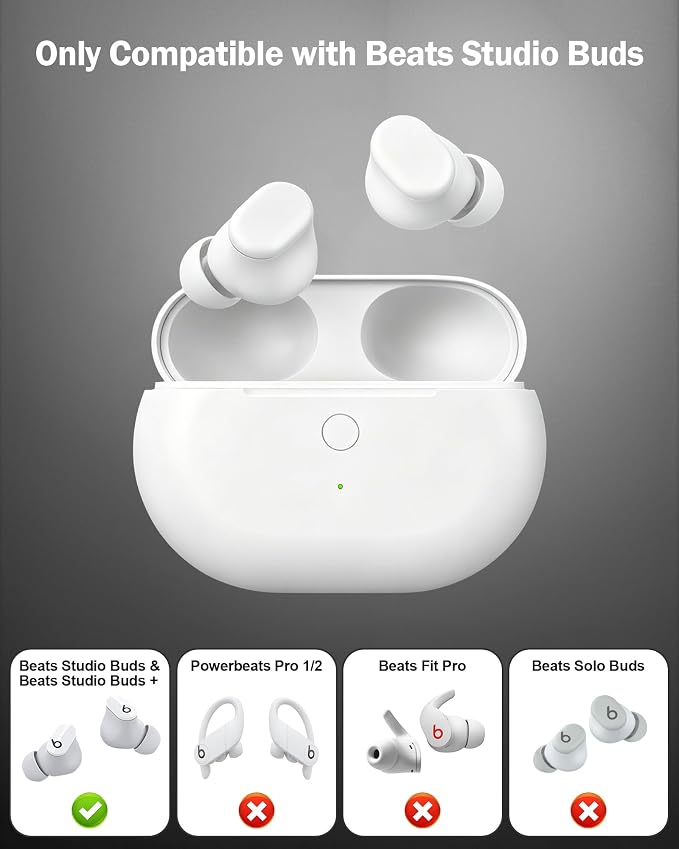 Charging Case Replacement for Beats Studio Buds - Earbuds Charger Case with Bluetooth Pairing Sync Button, 660mAh Battery (Earbuds Not Included), White